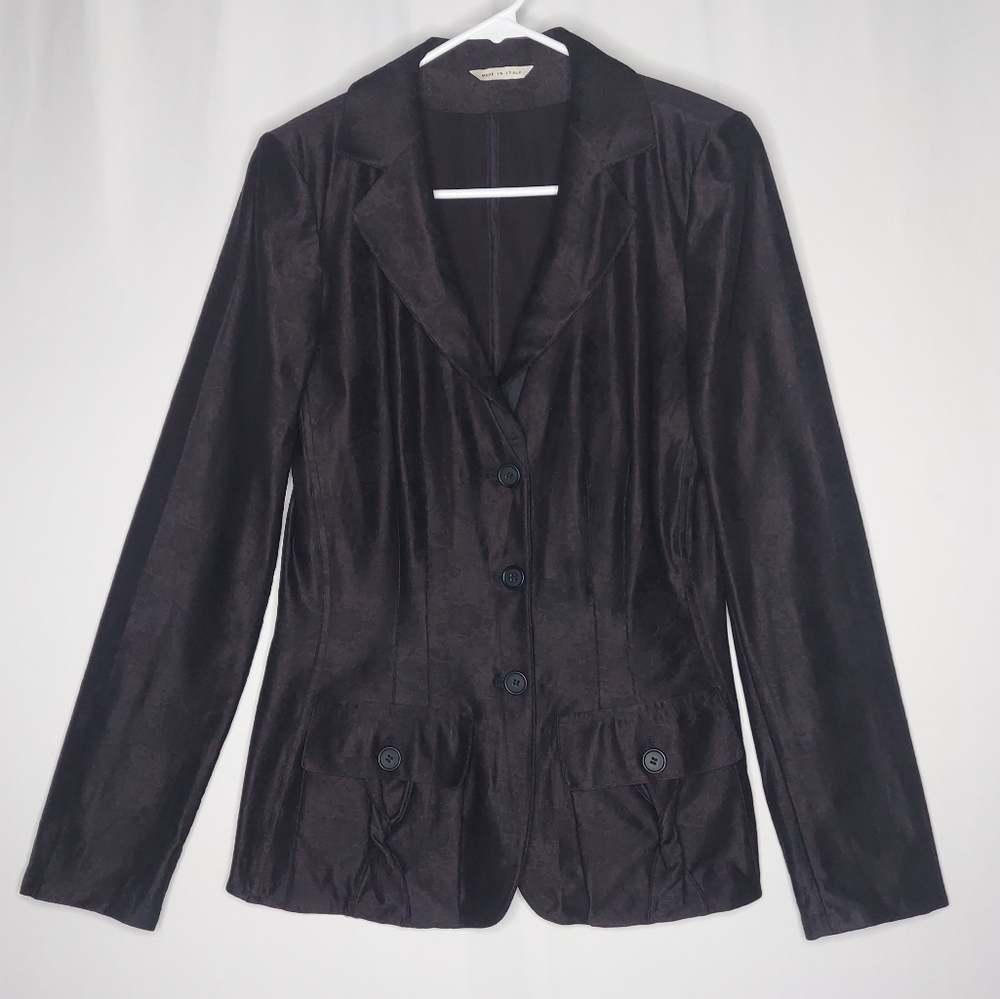Emporio Armani Italy Blazer Med Black‎ Floral Pleated Button Victorian Steampunk